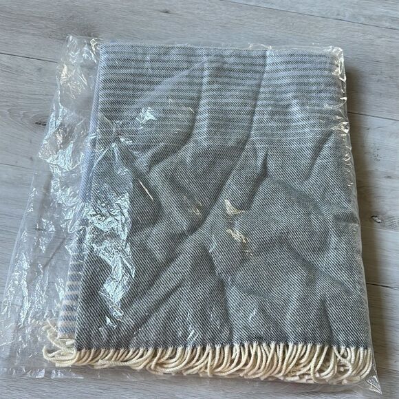 THE WOOLLEN MARKET IRELAND LAMBSWOOL THROW IN STRIPE DESIGN NWT IN PACKAGING - Picture 6 of 6